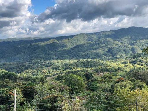 Jamaica Trelawny Mountains with clouds above stock photo